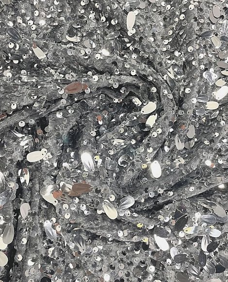 Пайетки на бархате серые\серебро с каплей